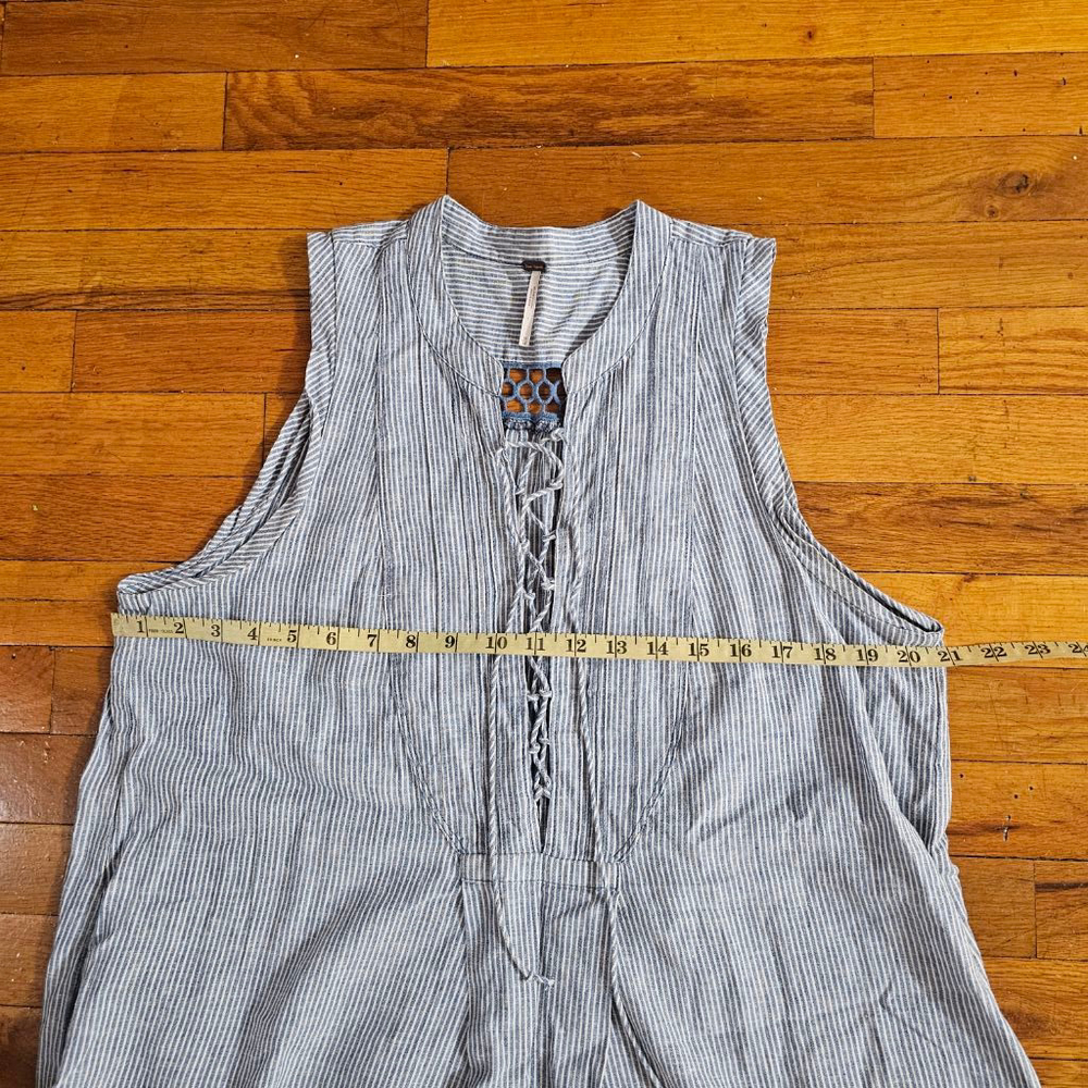 Free People Blue Linen Blend Striped Sleeveless Dress Medium - Picture 5 of 11